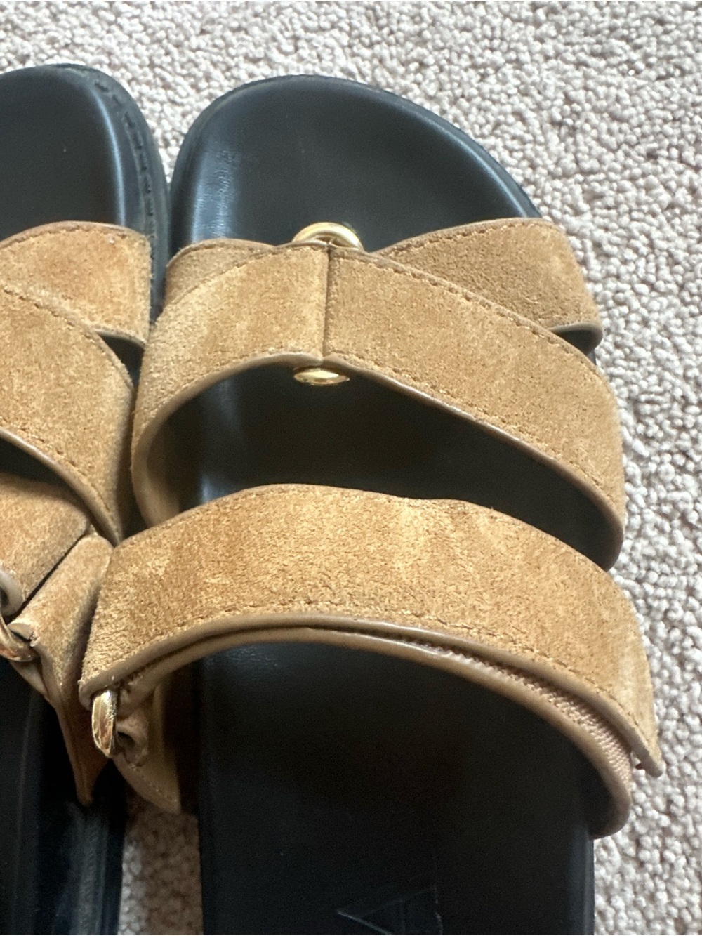 Women's Tan Suede Double-Strap Slide Sandals Zara Size 39/ 8 US - Picture 4 of 5
